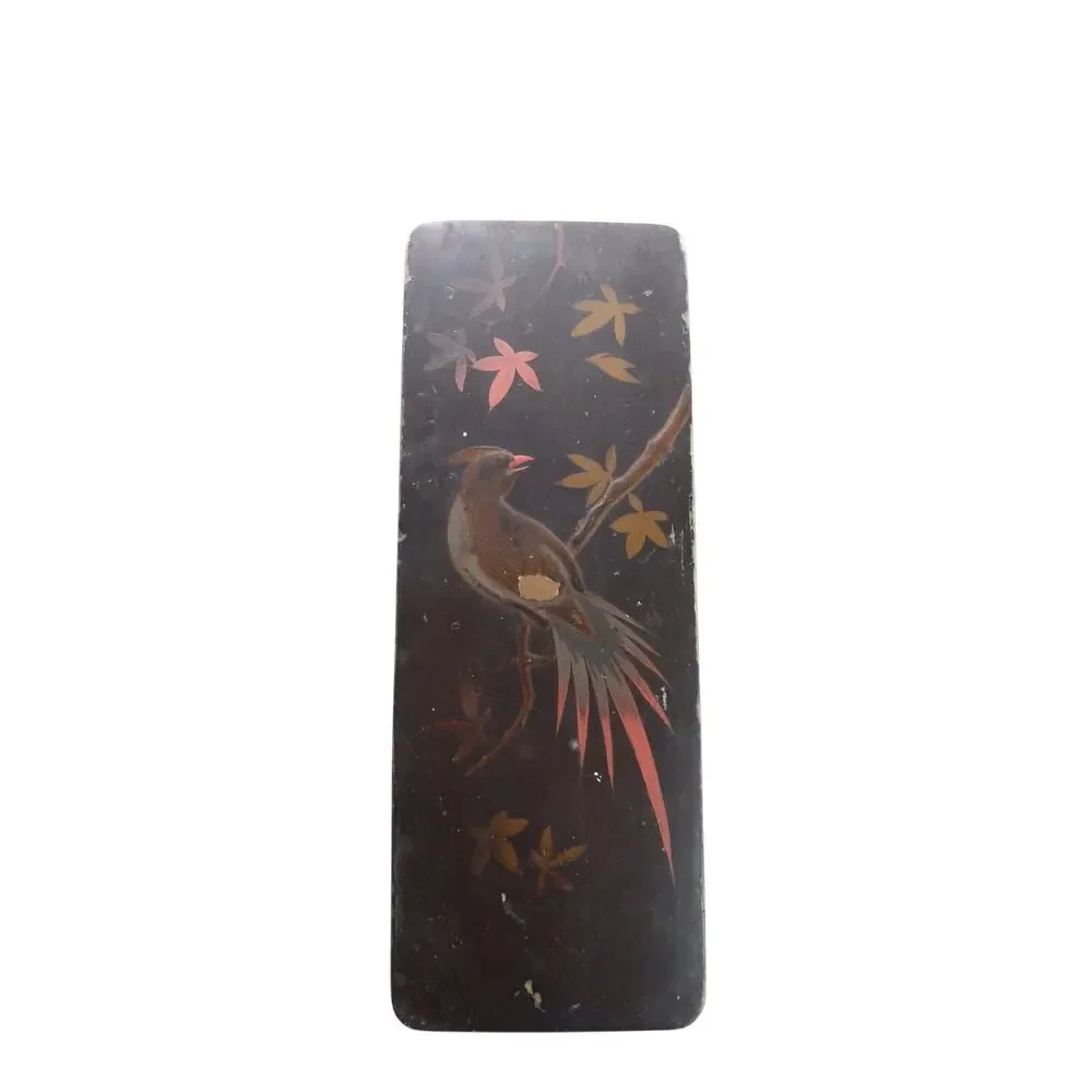 Antique Japanese Meiji Lacquer Fude-bako Brush Box Hand-Painted Bird Wabi-Sabi